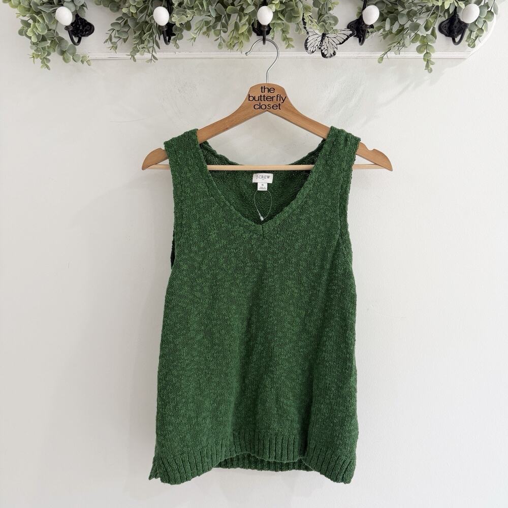J. Crew Deep Green Textured Knit Tank NWOT Small SB